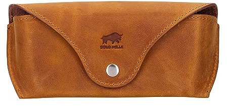 Solo Pelle Brillenetui ROAN aus echtem Leder, Brillen Etui mit Magnetverschluss Sonnenbrillenetui (Camel Braun)