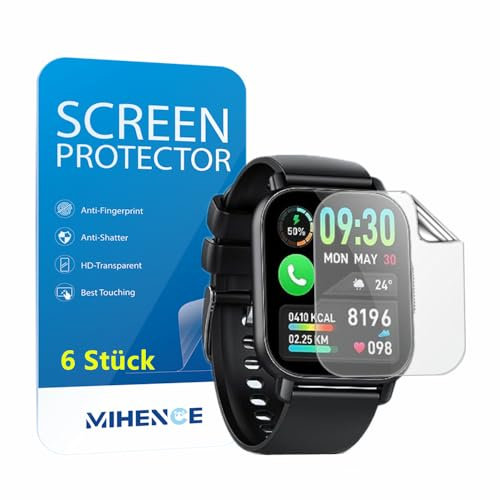 MIHENCE Protector de Pantalla para Reloj Inteligente Y6 de 1,85 Pulgadas, TPU HD Compatible Con Poounur/WeurGhy Smartwatch [6 Unidades]