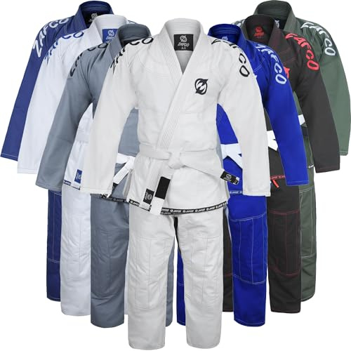 Zafco Sports Brazilian Jiu Jitsu Gi BJJ Gi for Men & Women Grappling gi Uniform Kimonos Light, Preshrunk, with White Belt (White/Black, A1)