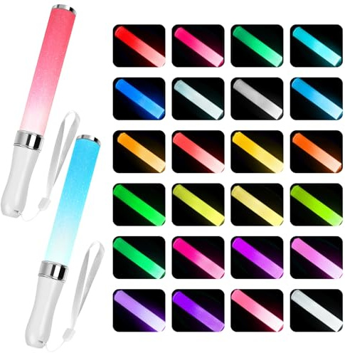 2 Stück LED-Leuchtstäbe, Partyzubehör, Kinderleuchtstäbe, bunte LED, 24 Farben blinkend, für Konzerte, Weihnachten, Party, Hochzeit