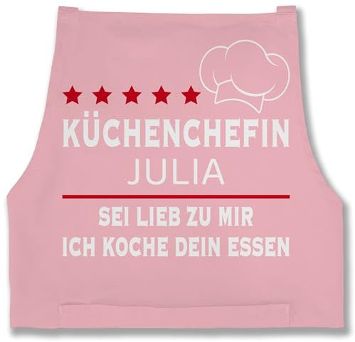 Schürze - Kochschürze Damen Frauen - Küchenchefin mit Name | Sei lieb zu mir ich koche dein Essen | Chefköchin - 85x69 - Rosa - schürzen kochen kochschuerze koch kochschürzen für köchin