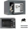 Elektronischer Safe mit 2 Schlüssel, 4,6L Klein Tresor für Zuhause, Doppelbolzen Verriegelung, Feuerfester und Wasserdichter Dokumentensafe, 23x17x17cm, Grau