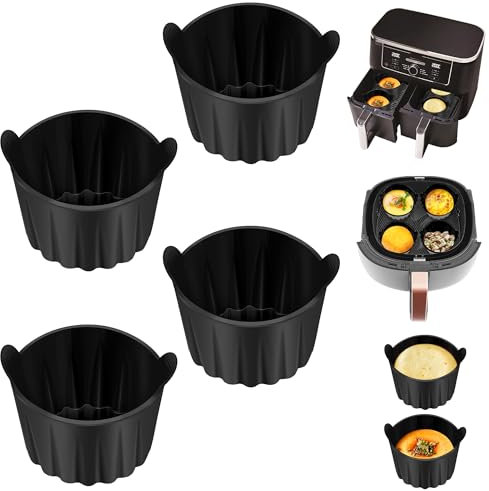 Ramekins for Air Fryer, Silicone Ramekins Set of 4 Black Air Fryer, Lager Muffin Cases,Air Fryer Egg Mould,Breakfast Household Air Fryer Accessories for Ninja/Cosori/Tefal Air Fryer