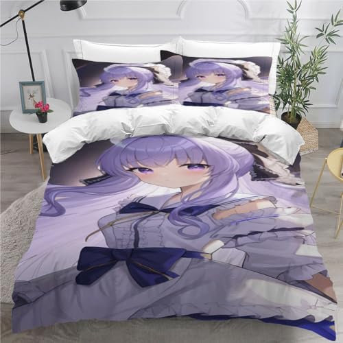 MEVASA Bettwäsche 135x200 Komisches Mädchen Bettwäsche-Set 3 Teilig 3D-Druck Anime Bettbezug 135x200 mit Reißverschluss Weiche Mikrofaser Kinderbettwäsche mit 2 Kissenbezug
