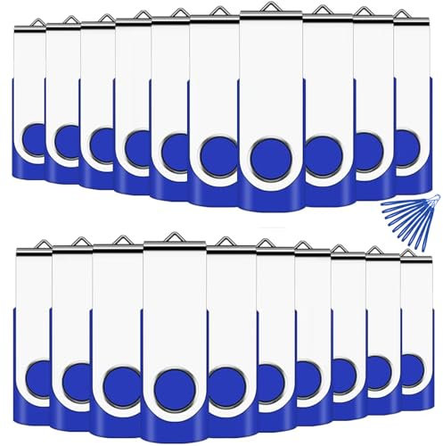 Cle USB 2GB, EASTBULL Clé USB 2.0 Flash Drive Clef USB Pivotant Stockage Disque Mémoire Stick Pendrive avec 20 Cordes (2GB*20PCS Bleu)