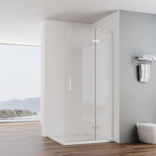 IMPTS walk in dusche 120x195 cm glas Duschwand Duschabtrennung 2-teilig faltbar Duschkabine Scharniertür Rahmenlos ESG Nano Glas,OHNE Duschwanne