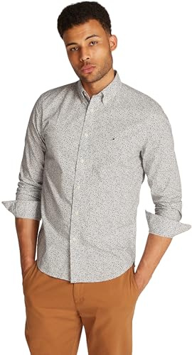 Tommy Hilfiger Herren Hemd Flex Poplin aus Baumwolle, Mehrfarbig (Ivory Petal / Night Sky Prt), XL