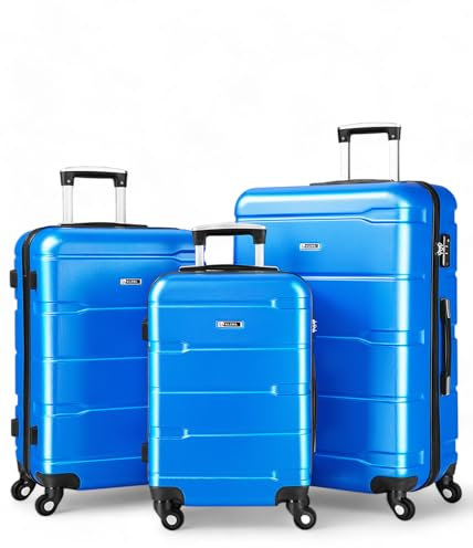 ALEOS. Reisekoffer Set, 3X Hartschalenkoffer, leicht, Hartschale, blau, robust, Trolley, Handgepäck, 100% ABS+PC mit TSA Schloss und leichtgängige 4 Rollen
