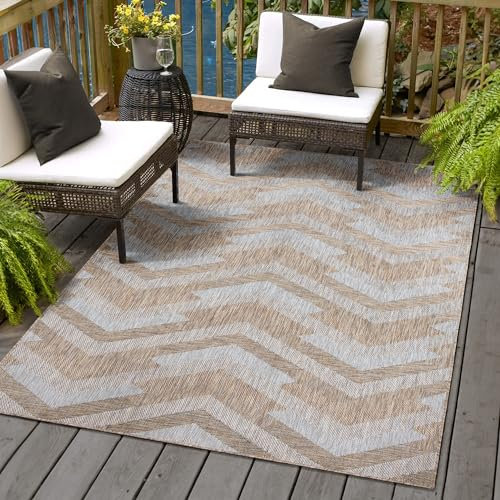 Muratap Outdoor Teppich Uni Einfarbig - Teppich Kurzflor Rechteckig für Innen und Außenbereich Modernes Outdoor Teppich Wetterfest Gartenteppich - Große: 200 x 290 cm - Farbe: Braun/Beige