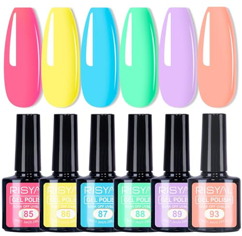 Pastel Gel Nail Polish Set-6 Colors Macaron Candy Spring Summer Pink Yellow Blue Gel Polish Set Soak Off UV/LED- gel nail starter kit,DIY Nail Art Holiday Gifts