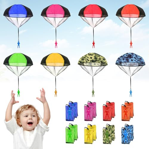 Neikafan Fallschirmspringer Spielzeug 16 Stück Fallschirm Spielzeug Kinder Fallschirm Wurfspiel Kinder Hand Werfen Fallschirm Outdoor Flugspielzeug Parachute Spiele für Draußen Geschenke für Kinder