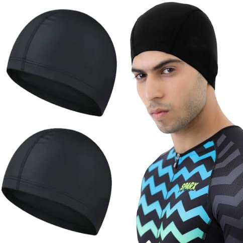 Gorro de Natación Elástico Unisex - 2 Piezas de Tela Cómoda, Antideslizante para Piscina