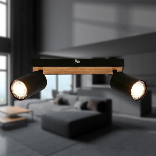 BRILONER - Deckenlampe schwenkbar, GU10 Fassung, max. 9 W, Deckenleuchte, Lampe, Wohnzimmerlampe, Schlafzimmerlampe, Küchenlampe, Deckenstrahler, Deckenbeleuchtung, 25,5cm, Schwarz-Holz