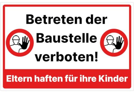 Betreten der Baustelle verboten Schild 20x30 cm wetterfestes Baustellenschild mit Klebepads