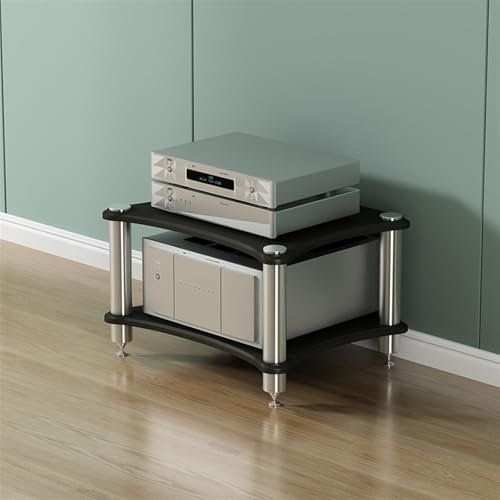Modernes HiFi-Audio-Rack, Medienständer aus Edelstahl mit Füßen, 2-/3-/4-lagiges Stereokomponenten-Schrank für DVD-Player/Spielekonsole/TV-Box/WLAN-Router, Verstärkerständer (Schwarz, H-40 c