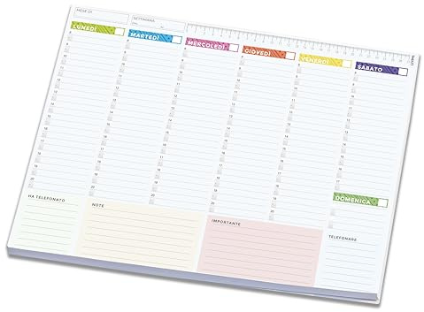 LEViM4 - Planner Settimanale 2026 da scrivania formato A3 Planning da Tavolo Perpetuo da 52 Fogli, Incollato in Testa, Cartoncino di Supporto, Date Personalizzabili, agenda Maxi