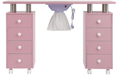DARDVORLAG ManiküreTisch Inklusive weißem Staubsauger, Schublade und Schranktürgriffe sind einzelne weiße Keramikgriffe mit dünnen Handkissen, das Produkt ist Zwei Pakete(Rosa, 78.5cmX45cmX119cm)
