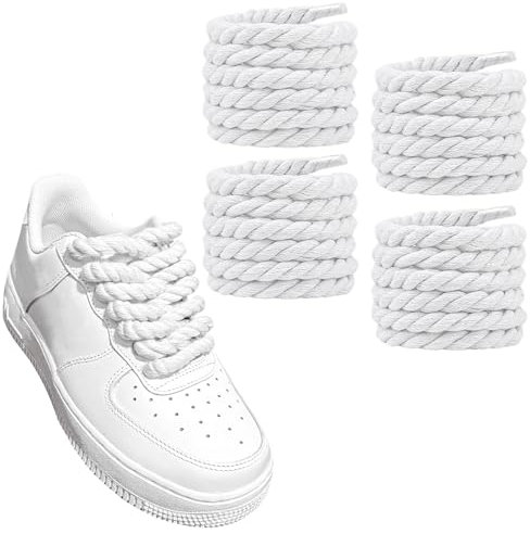 ELEPRUC 2 Paia Lacci Corda per A-ir Fo-rce 1, 150cm 8mm Rope Rotondi, Lacci Intrecciati Bianchi per AF1 Scarpe da Ginnastica, Corsa e Sportive, Campus