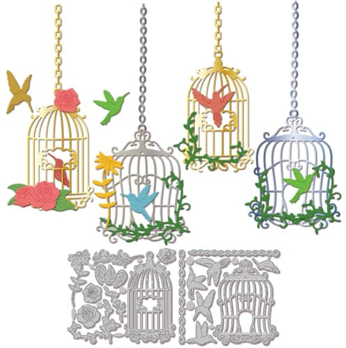 GLOBLELAND Frühling Stanzformen Mit Kolibri Motiv Metall Vogelkäfig Stanzungen Vogel Und Blumen Stanz Und Prägevorlagen Für Scrapbooking Basteln Papierkartenherstellung