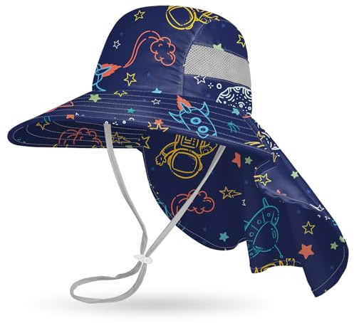 MHJY Sonnenhut Kinder Sonnenmütze Mädchen Hut Sommer UV Schutz 50 Mützen Einhorn Anglerhut Breite Krempe Kappe mit Nackenklappe Kleinkind 2-9 Jahre