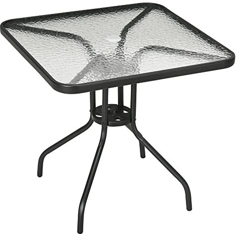 Outsunny Gartentisch Abnehmbar Metall 76x76 cm Wetterfest quadrarisch Balkontisch mit Schirmloch, rutschfest Buffettisch Campingtisch Terrassentisch für Outdoor Garten, Terrasse Balkon Schwarz