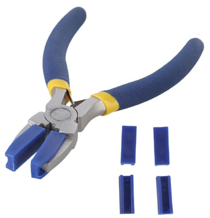 Flat-nose plastic pliers with 2 pairs of replacement jaws for set work and comfortable grip