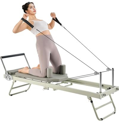 VEVOR Faltbarer Pilates Reformer Trainingsgerät im Heim-Fitnessstudio, Pilates-Bett mit doppeltem Widerstand – Feder und Kordel, für Fortgeschrittene und Anfänger, bis zu 181,44 kg