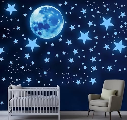 Deckensterne leuchten im Dunkeln, leuchtende Sterne und Mond Wandaufkleber, sensorisches Schlafzimmer-Zubehör, Dekor für Schlafzimmer, Wohnzimmer
