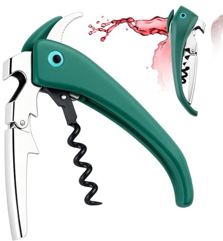 Cavatappi Professionale per Vino e Birra, Apribottiglie in Acciaio Inossidabile a Forma di Coccinella con Manico Ergonomico, Facilità d’Uso e Divertente con Coltello Per Foil(Verde)