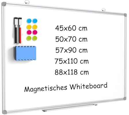 DOLLAR BOSS Magnetisches Whiteboard, 60X90CM Magnettafel Magnetpinnwand mit 2 Whiteboard Stifte, 8 Magnete and 1 White Board Radiergummi, für Haus und Büro, aufhängen, keine Bohrung