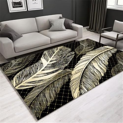 DJHWWD Tapis Salon Pas Cher Bureau ado 90x150CM Noir Grand à Motif de Feuilles Douche Devant evier Cuisine