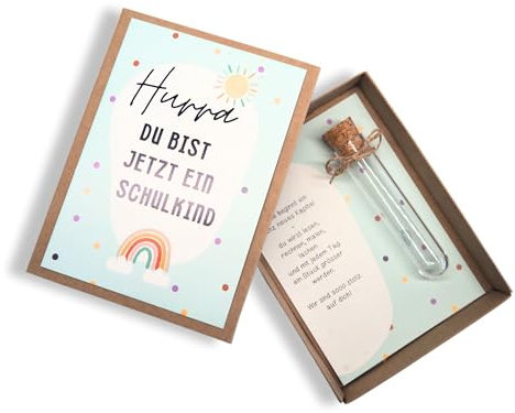 MilaBoo® Geschenk zur Einschulung – Box mit Reagenzglas & Karte für Schulkind | Geldgeschenk Einschulung Mädchen & Jungen | Kreatives Andenken zum Schulanfang (Einschulung)