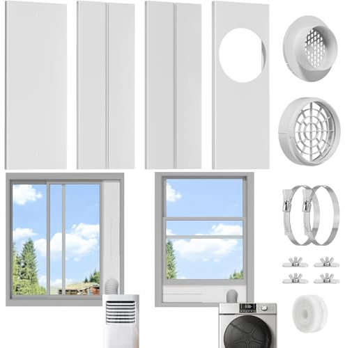 Dryer Vent Window Kit, Fit 4 Ducts and 5.9 AC Hose for Sliding Window | Universal Window Duct Kit with No Dryer Hose, for Inline Duct Fans, Air Conditioner, Dryer, Grow Tents, Window Exhaust Fan