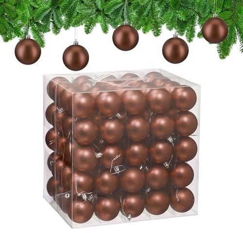 Relaxdays Christmas Baubles, Set of 100, Festive Tree Ornaments, D: 6 cm, Holiday Decorations, Plastic, Matte, Brown