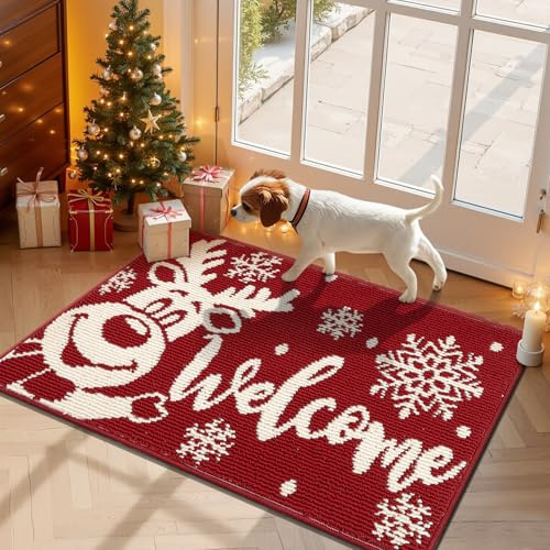 SHACOS Weihnachten Fußmatte Innen Fussmatte Aussen Schmutzfangmatte, Schlingenflor rutschfeste Fußabtreter, Fussmatten Haustür, Eingangsteppich, Geschenke zur Weihnachtsdekoration, Elch, 50 x 80 cm