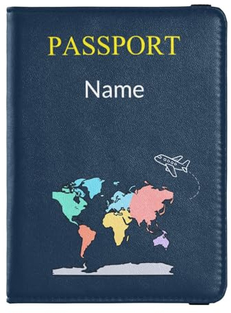Custodia per passaporto in pelle con nome personalizzato, per viaggi antifurto, portamonete e carte di credito, per donne e uomini, viaggi d'affari, mappa del mondo, linea aerea, nero, World Map