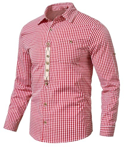 Mens Short Sleeve Plaid Casual Button Down Shirts Gingham Regular Fit Dress Shirts (Red, M)