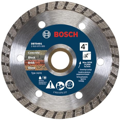 BOSCH DBT0401 4 in. Premium Turbo Rim Diamond Blade | Fast, Smooth Cuts | Concrete, Brick, Stone | Standard Angle Grinders