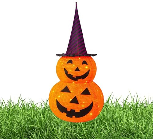 Zyntora Halloween Kürbis Licht - Beleuchteter Kürbis Mit Hexenhut Herbstdekoration,Herbstdeko Lampe, Halloween Deko Für Innen Außen Garten Nachttisch Terrasse Vorgarten Eingangsbereich