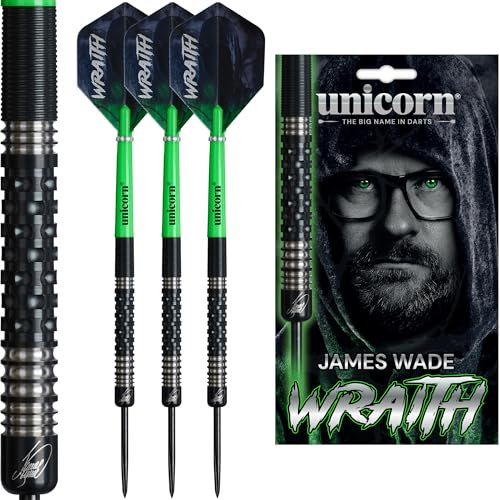 Unicorn | James Wade | Wraith | 90% Tungsten Barrels Extra Grippy Machined Grooves | Steel Tip Darts Set | The Machine | Noir Black Volute Points | 20g, 22g or 24g