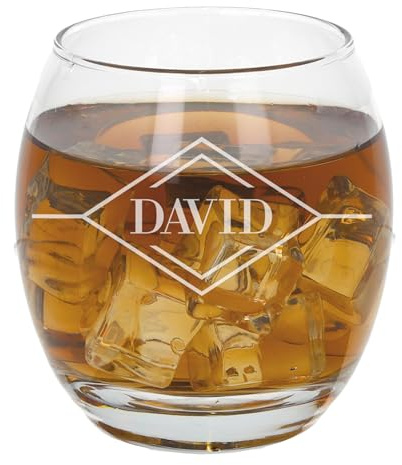 Personalised Engraved Whiskey Tumbler Glass Whisky Lowball Tumbler Glasses Personalised gifts for men Birthday Christmas Anniversary Wedding Gift Personalise (Geometric Name, Tondo)