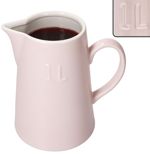 MamboCat Emilia Rosa Krug 1L I Steingut Kanne in Pastellrosa & Cremeweiß I ideal für Wasser, Saft, Milch, Kakao & Limo I Frühstück, Brunch & Alltag I Karaffe mit Ausgießer & Henkel