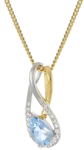 trendor Damen Gold-Anhänger 333 Bicolor Blautopas mit vergoldeter Kette modisches Schmuckstück für Frauen, 21199-45 45 cm