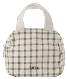Organizer Tasche klein mit Reißverschluss – Kosmetiktasche mit Reißverschluss & Innenfächern – Kulturbeutel für Damen & Herren, Fairtrade & GOTS – Bio-Baumwolle (Greige/Green Grid Print)