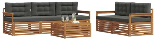 vidaXL Outdoor-Sofagarnitur mit Kissen 6 pcs Natur und Anthrazit, Garten, modernes Outdoor-Sofa, gemütliche Terrassen-Sitzgruppe aus robustem Material