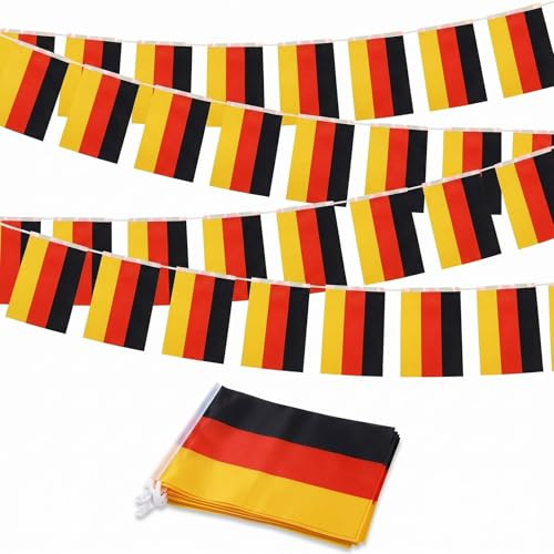 YESAH 30 Stück Deutschland Wimpelkette, 10M Flaggen Girlande als Partydeko | 30 Flaggen je 14x21cm aus Polyester für Deutschland Deko, Fußball, Public Viewing, Garten, Bar und Vereinsfest
