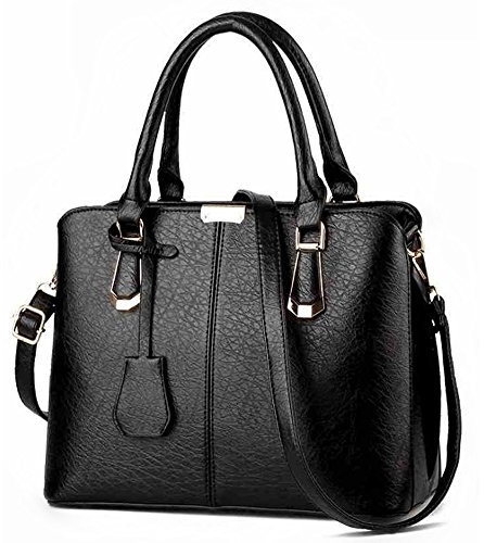 FiveloveTwo Damen Elegant PU Leder Schultertasche Shopper Top-Griff Tragetaschen Umhängetasche Große Handtasche und Geldbörsen Schwarz