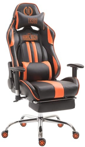 Silla Racing XL Limit Tapizada en Cuero sintético I Silla Gaming con Soporte Metal Cromado I Silla Oficina con Ruedas I Silla Gamer Regulabl, Color:Negro/Naranja, Reposapiés:con reposapiés