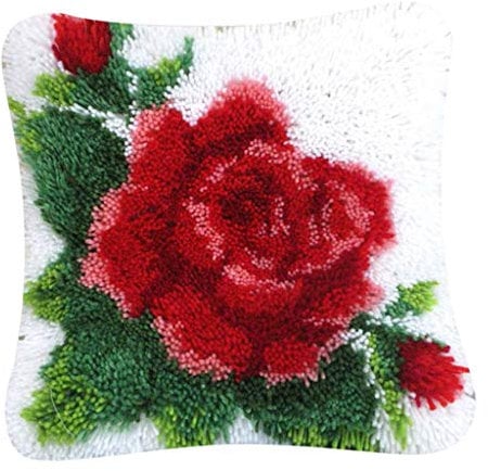 F Fityle Knüpfkissen Knüpfpackung zum Selbstknüpfen eines Kissens Deko-Kissenbezug Knüpfen Knüpfbilder, Blumen Motiv, 40x40 cm - 4