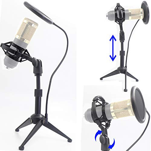 Stativ für Desktop-Mikrofon, Stativ mit stoßfester Halterung und 10,2 cm rundem Maskenschutz, Doppelnetz-Windschutzscheibe, Popfilter Large schwarz